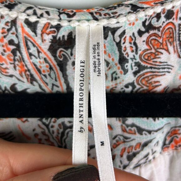 Anthropologie Ruffle Surplice Blouse Open Top Smocked Waist Floral Paisley Pt M - Picture 12 of 16